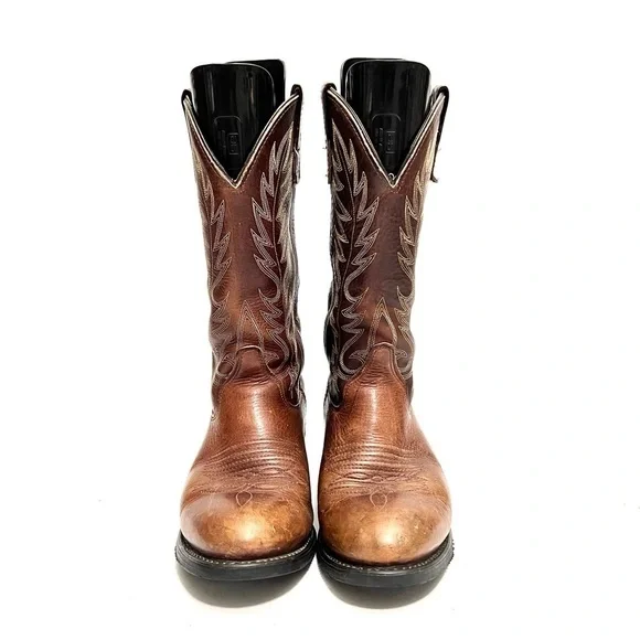 Vintage 1990s men’s brown leather mid calf cowboy work boots